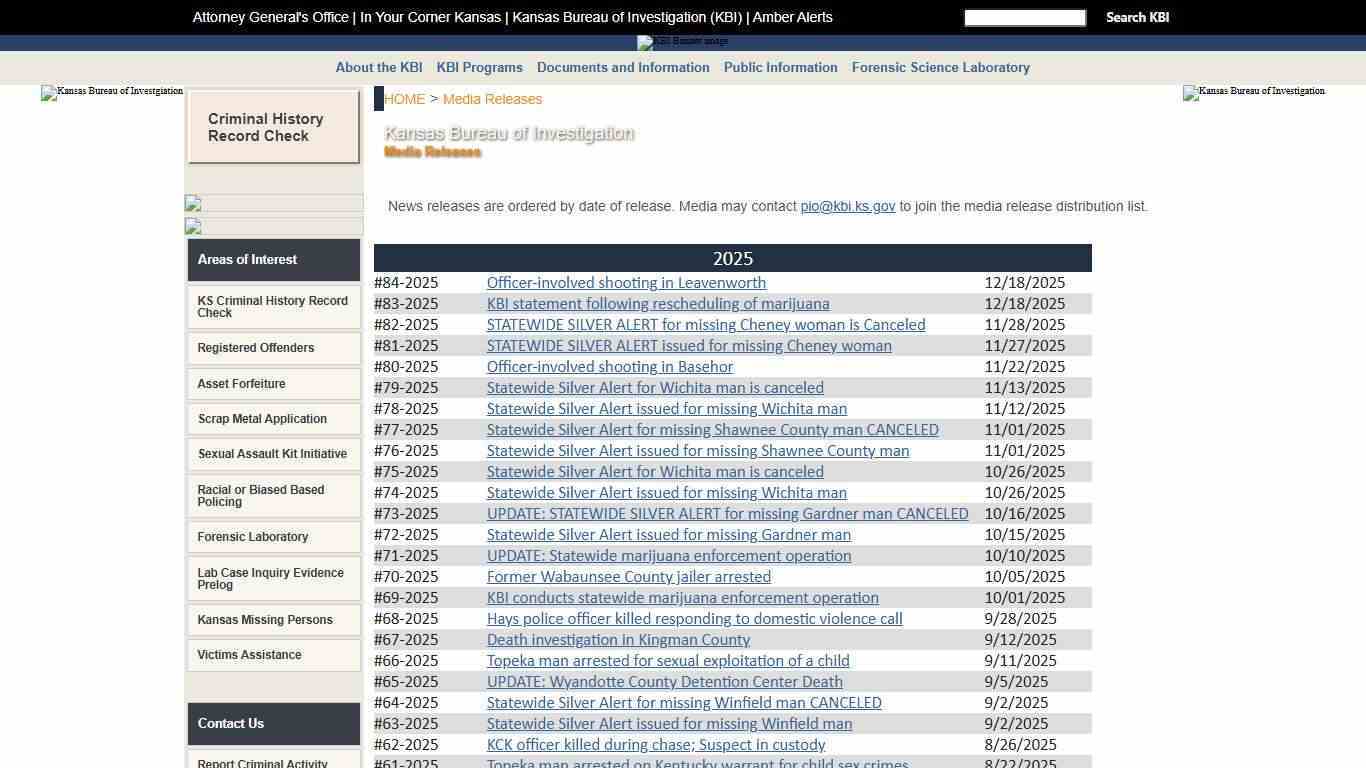 KBI - Kansas Bureau of Investigation - Media Releases